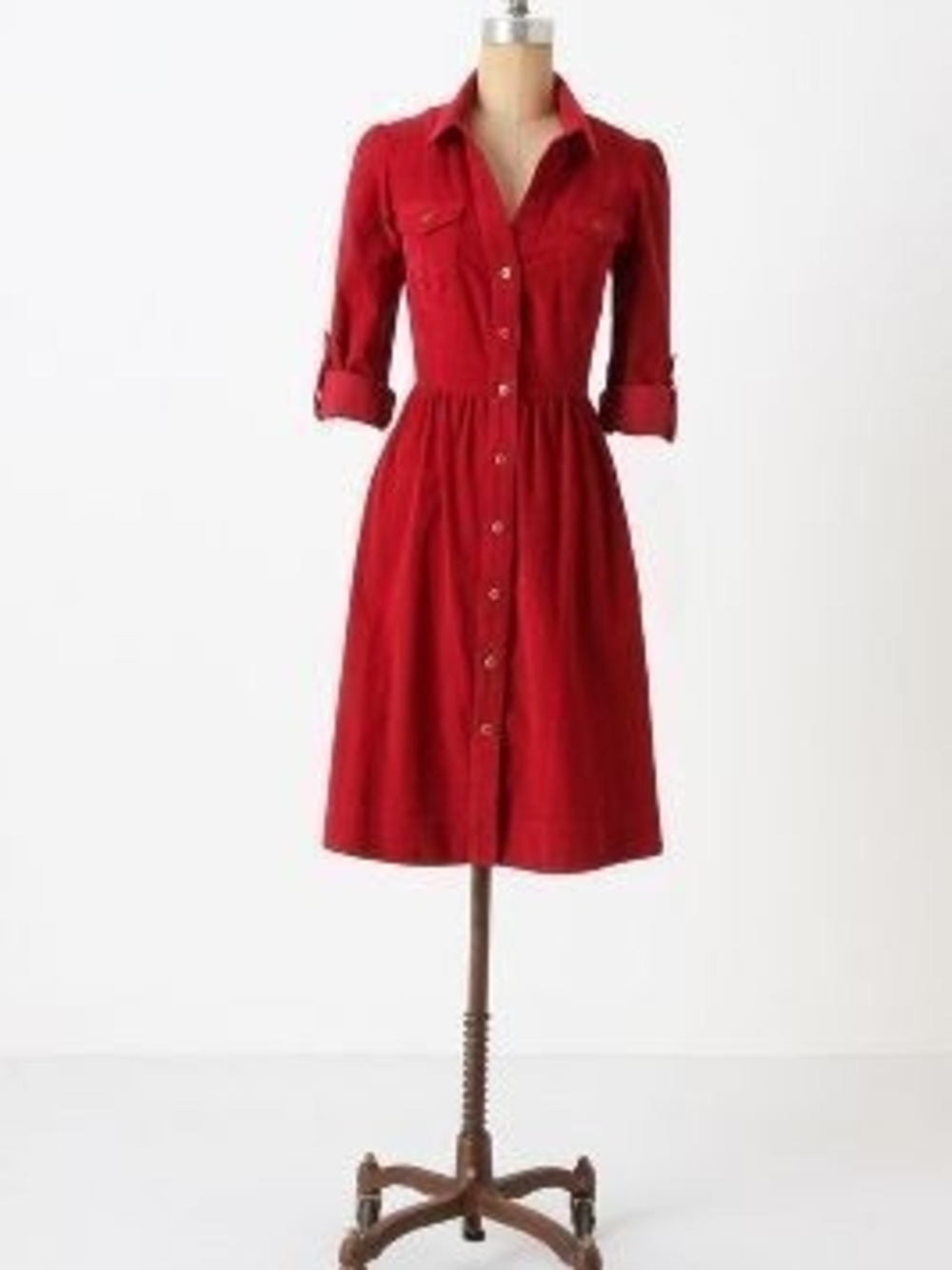 Anthropologie Fei Red Corduroy Button-Front Shirt Dress XS 0
